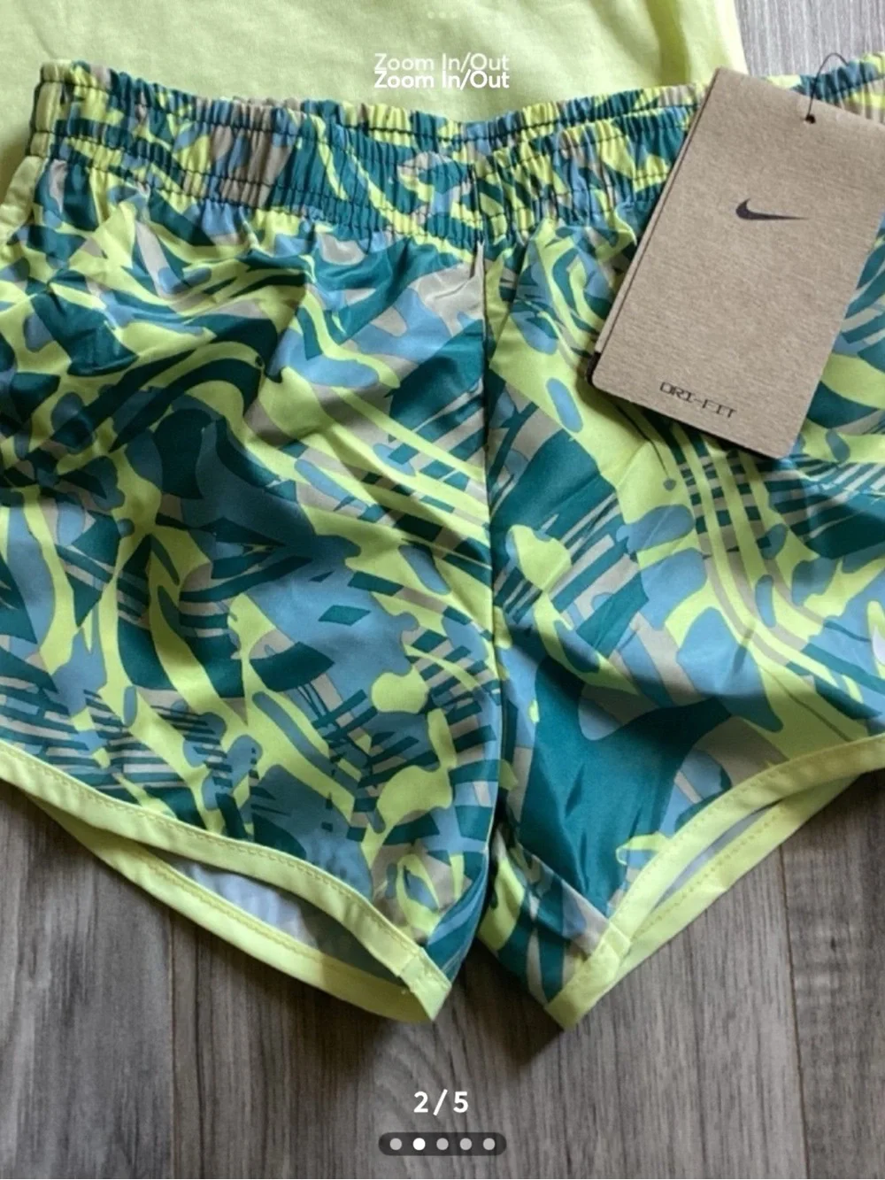 Nike Girls' Neon Yellow Tee with Teal & Yellow Patterned Shorts - Picture 2 of 5